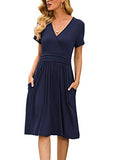 Women's Summer Casual Short Sleeve V-Neck Short Party Dress with Pockets