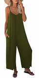Army Green Casual Sleeveless Strap Loose Adjustable Jumpsuits Stretchy Long Pants Romper with Pockets - SNUGWIND | Women's Romper & Jumper Suit