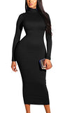 Women's Sexy Turtleneck Long Sleeve Elegant Bodycon Party Long Dress