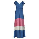 Summer Dresses for Women, Ladies Sexy Deep V-Neck Splicing Short Sleeve Drawstring Long Dresses Party UK Size | Women's Work Dresses