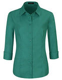Teal Womens Slim-Fit Long Sleeve Stretchy Button Down Collar Office Formal Casual Shirt Blouse - EZEN | Women's Tops and Blouses