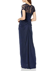 Women's 3/4 Sleeve Gown With Lace Bodice And Jersey Draped Skirt