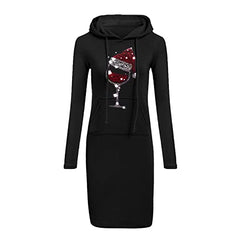 Women's Dress Sweet & Cute Dress Ladies Casual Hooded Christmas Print Long Sleeve Casual Dress Fancy Cocktail Dress Party Dress Maxi A-line Dress