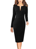 Black Long Sleeve Womens Front Zipper Slim Work Office Business Cocktail Party Pencil Dress Vfshow | Women's Work Dresses