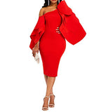 Bodycon Dress for Woman Long Sleeve Knee-Length Ruffle Sleeve Off Shoulder Evening Dress | Original Brand | Women's Formal Dresses