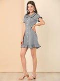 Women's Ruffle Peter Pan Collar Casual Button Up Plaid Checkered Dress