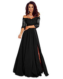 Women's Off The Shoulder Half Sleeves Lace Mother of The Bride Dresses Chiffon Formal Evening Gowns with Slit