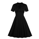Wellwits Women's Keyhole Bowtie Collared 1940s Vintage Dress