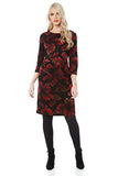 Roman Originals Women Floral Print Ponte Dress - Ladies Autumn Winter Smart Casual Work 3/4 Sleeve Tunic Bohemian Classic Knee Length Tea Loose | Women's Casual Dresses