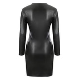 Women Sexy Long Sleeve Bodycon Tunic Dress Long Sleeve Crew Neck Lace Splicing Side Zipper Dresses Party Club Dress Black | Women's Casual Dresses