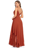 Women's Double V-Neck High Low Maxi Bridesmaid Dress Chiffon  - Sara Clothes