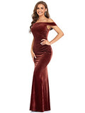 Women's Off The Shoulder Open Back Maxi Velvet Bodycon Evening Party Dress  - Sara Clothes