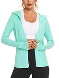 Womens Running Sports Hoodie Hooded Long Sleeve Running Tops with Side Pockets and Thumb Holes