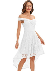 Women's Lace Floral Dress For Wedding Guest Off The Shoulder High Low Dresses For Cocktail For Party