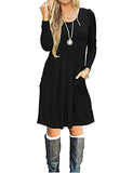 AUSELILY Women's Long Sleeve Pleated Loose Swing Casual Dress with Pockets Knee Length