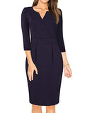 Navy Blue Long Sleeve Women's V-Neck Work Business Bodycon Pencil Dress - MISSKY | Women's Work Dresses