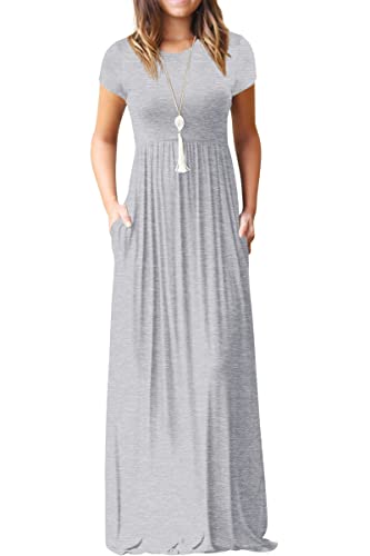 Grey Maxi Dress Summer Casual Long Dresses for Laydies with Pockets - GRECERELLE