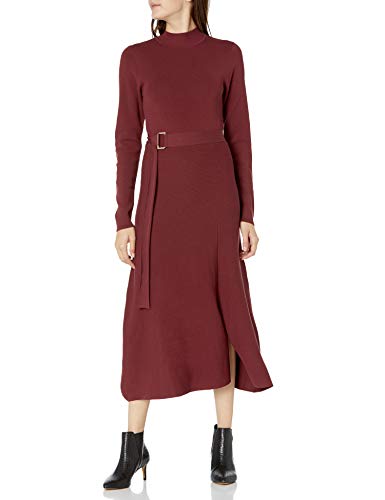 The Drop Women's Odette Long Sleeve Mock-Neck Belted Swing Maxi Dress