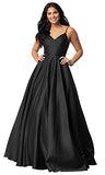 DFDG Spaghetti V Neck Prom Dresses for Women Long Ball Gown Ruched Satin Evening Party Gown with Pockets CMD009