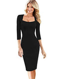 Womens Square Neck Work Business Cocktail Party Bodycon Sheath Dress | Women's Work Dresses