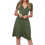 Ladiess Dress Solid Casul V-Neck Knee-Length Short Sleeve Long Dress Bodycon Dress Office Wear for Casual Club Cocktail Evening Gowns Work UK Size 8-26 | Women's Work Dresses