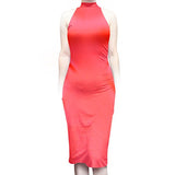 Women's Sleeveless Sexy High Neck Bodycon Midi Casual Work Office Dress