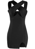 Women's Cut Out Halter Wrap Sexy Bodycon Party Sleeveless Tank Mini Dress