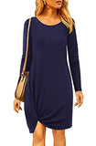BeLuring Women Long Sleeve Shirt Dress Scoop Neck Twist Knot Dresses with Pockets | Women's Casual Dresses