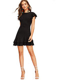 Women's V Back Inslace Layered Ruffle Hem Flutter Sleeve Dress