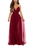 Women's Sexy Deep V Neck Split Cocktail Party Formal Bridesmaid Maxi Dress