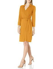 Lark &amp; Ro Women's Matte Jersey Collared V-Neck Long Sleeve Wrap Dress