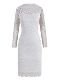 Women's Floral Lace Business Bateau Neck Long Sleeves Cocktail Wedding Guest Bodycon Pencil Dress 906 | Women's Evening Gowns