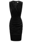 Women V-Neck Ruched Hips-Wrapped Bodycon Cocktail Prom Dress