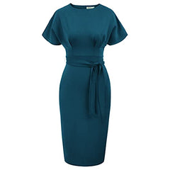 Dark Blue Women's Bodycon Pencil Dress Office Wear To Work Dresses With Pocket Belt Jasambac