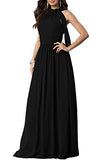 Aox Women Formal Chiffon Sleeveless A Line Halter Long Maxi Party Evening Dress Skirt