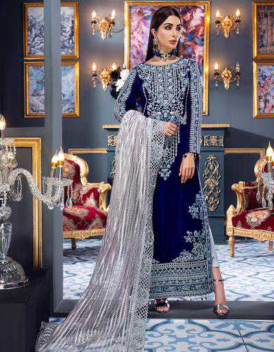 Emaan Adeel Royal blue MKH 2 Makhmal Luxury Velvet Edition 2021