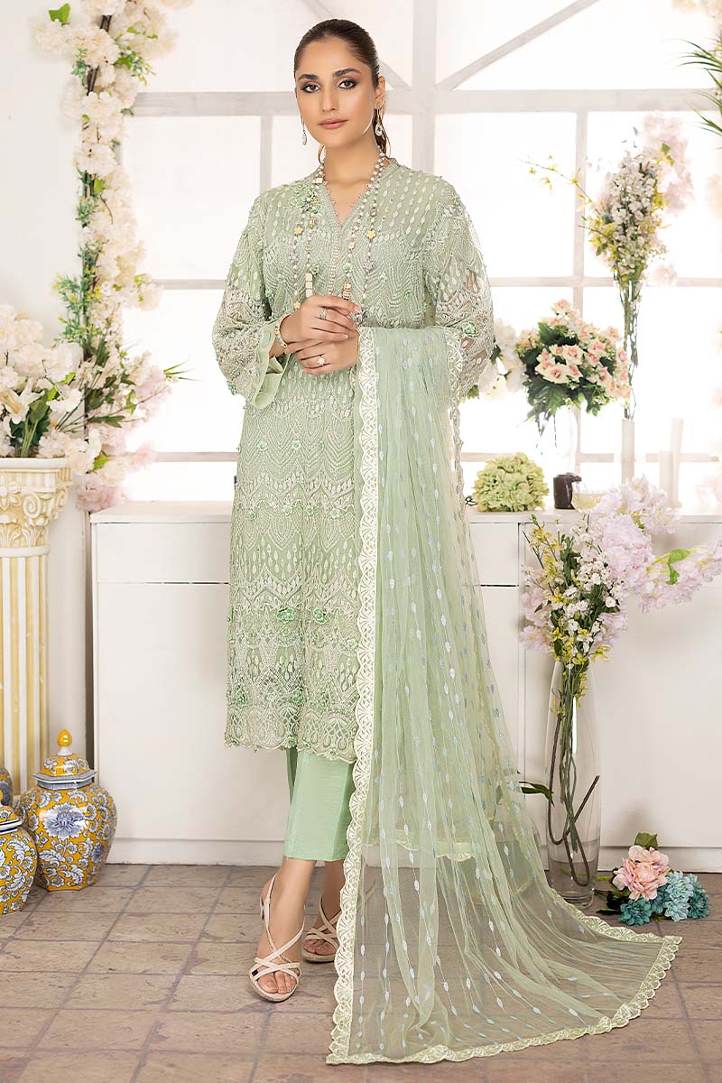 Adan Libas Mint Green Camellia Chiffon Collection 2022 Online Shopping