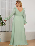 Elegant Plus Size Chiffon Long Sleeve Side Slit Formal Dress - Sara Clothes