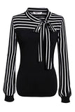 Neck Striped Blouse Long Sleeve Shirt Office Work Splicing Blouse Shirts Tops | Women's Tops and Blouses