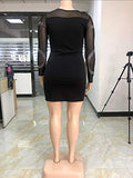 Womens Sexy Plus Size Long Sleeve Rhinestone Mesh See Through Bodycon Party Club Mini Dress Clubwear