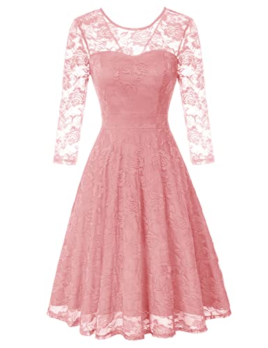 Light Pink Women's Cocktail Party Wedding Guest A Line Lace Dresses - JASAMBAC