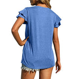 Women's Ruffle Sleeve Tops Summer Casual Blouse Crew Neck Solid Cute Tunic Shirt Rolled Sleeve Side Split Summer Tops Casual | Original Brand | Women's Tops and Blouses