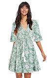 Multi White And Green Women's Boho Button Up Split Floral Print Flowy Party Dress - Milumia | Women's Casual Dresses
