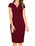 Burgundy Women's V-Neck Work Business Bodycon Pencil Dress - MISSKY | Women's Work Dresses