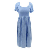 Ladies Summer Casual Short Sleeve O-Neck Solid Dresses Cotton and Line Slim Dress Bodycon Dress Office Wear for Casual Club Cocktail Evening Gowns Work UK Size 8-26 | Women's Work Dresses