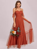 Women's Off-Shoulder Long Ruched Tulle Evening Dresses  - Sara Clothes