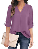 Violet Women's Casual Chiffon V Neck 3/4 Sleeve Blouse Tops - Timeson | Women's Tops and Blouses