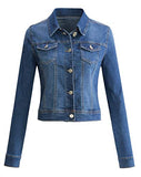 URBAN K Womens Long-Sleeve Distressed Button Up Denim Jean Jacket Regular & Plus Size