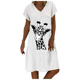 Ladies Casual O-Neck Cotton Linen Giraffe Print Short Sleeve Dress Bodycon Dress Office Wear for Casual Club Cocktail Evening Gowns Work UK Size 8-26 | Women's Work Dresses