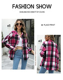 Women's Casual Long Sleeve Plaid Button Down Flannel Tops Blouses Loose Fitting Side Slit Sweatshirt 6020 C-Rosy XX-Large | Women's Casual Dresses